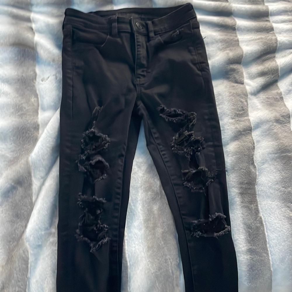 Ripped black American Eagle jeans, next level stretch, size 6
